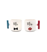 Renkli T Kulp Mr Ve Mrs Tasarımlı Latte Fincan Modelleri