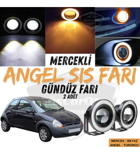 Ford Ka 1996-2008 Uyumlu Mercekli Angel Sis Farı Metal 76 mm Turuncu Halkalı Gündüz Farı 2 Adet