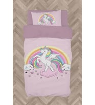 MEKTA HOME BEBEK VE ÇOCUK ODASI Gökuşağı ve Unicorn Desenli Pembe Nevresim Takımı