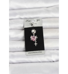 316L Cerrahi Çelik Pembe Zirkon Taşlı Model Göbek Piercing