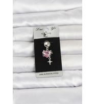 316L Cerrahi Çelik Pembe Zirkon Taşlı Model Göbek Piercing