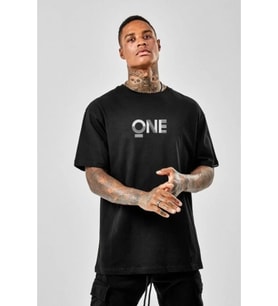 Unisex Baskılı Oversize T-Shirt - Siyah