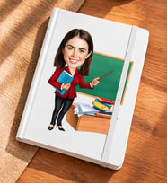 Kişiye Özel Fotoğraflı Öğretmen Defteri – Karikatür Baskılı Beyaz Hatıra Defteri – 24 Kasım Öğretmenler Günü Hediyesi