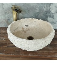 Traverten Dikey Oluklu Çanak Lavabo (Bej)