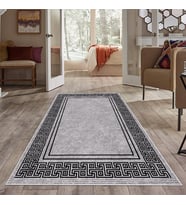 Gri Koyu Gri İşleme Yıkanabilir Kaymaz Taban Leke Tutmaz Modern Salon Halısı ve Yolluk (Siyah)