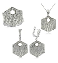 Gümüş Zirkon Taşlı Altıgen Bayan Set (Standart)