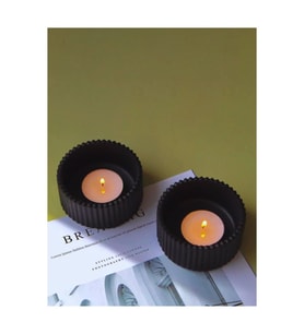 Çizgili Siyah Tealight Mumluk 2’li Set – Modern El Yapımı Dekoratif Mumluk