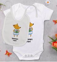 BK Kids Summer Vibes Tasarımlı Bebek Body Zıbın ve Mama Önlüğü Hediye Seti - Model 1