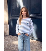 LCW Kids Mavi Bisiklet Yaka Lilo & Stitch Baskılı Kız Çocuk Tişört