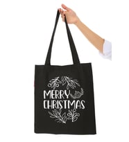 Siyah Bez Çanta Merry Christmas Baskılı