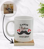 BK Gift Kişiye Özel Canım Babam Tasarımlı Beyaz Kupa Bardak ve Ahşap Bardak Altlığı Hediye Seti - Model 2