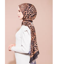 Leopar Desen Pavia Seri Şal Eşarp Askısı ile Birlikte 90X200 cm Siyah Taba-90X20