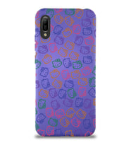 Huawei Y6 2019 Uyumlu Lansman Kılıf Hello Kitty Tasarımlı İçi Kadife Kapak-Mor (Şeffaf)