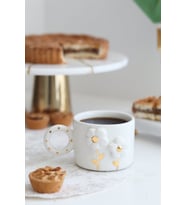 Perla Art El Yapımı Çiçek Figürlü 24K Altın Dekorlu Seramik Mug 200ml
