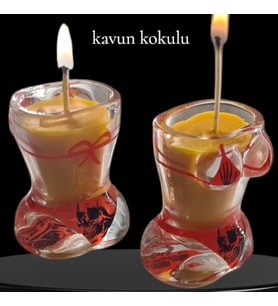 dekoratif kavun kokulu cam bardak 2li Premium mum seti (Çok Renkli)