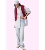 Kadın Pamuk Denim Jean Pantolon Düşük Bel Geniş Paça Günlük Kullanım Yaz Aylarının Vazgeçilmezi (Açık Mavi)