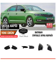Skoda Rapid Sinyalli 2015-2017 Uyumlu Batman Yarasa Ayna Kapağı Piano Black ABS Plastik