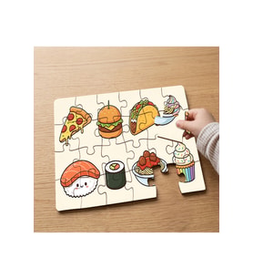Sevimli Yemek Figürleri Tasarımlı 24 Parça Ahşap Çocuk Puzzle