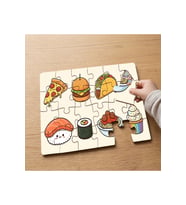Sevimli Yemek Figürleri Tasarımlı 24 Parça Ahşap Çocuk Puzzle