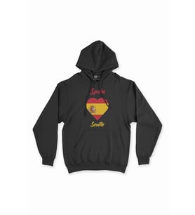 Sevilya İspanya Bayraklı Kalpli Siyah Sweatshirt Hoodie