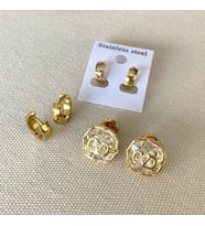 Taşlı Gold Halka Çelik Küpe Kombin