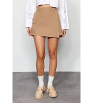 Moda Anvelop Düz Desen Günlük Mini Boy Kargo Cepli Dokuma Anvelop Etek