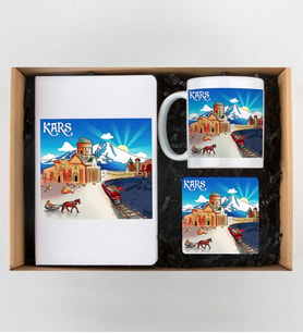 Kars Tasarımlı Defter,Kupa Ve Bardak Altlığı Seti