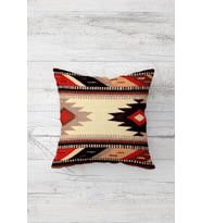 Etnik Kilim Desen Çift Tarafı Baskılı Gizli Fermuarlı Yastık Kılıfı Kırlent Koltuk Yastık Kılıfı (Bej)