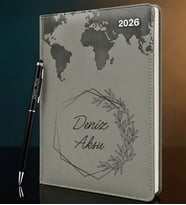 BK Gift Kişiye Özel İsimli Termo Sert Kapak 2026 Gri Ajanda & Kalem -9, Öğretmenler Günü Hediyesi, Yeni İş Hediyesi