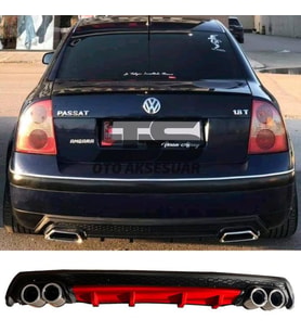Volkswagen Passat B5 Difüzör Arka Tampon Eki 4 Egzoz Çıkışlı Kırmızı Lüx Tip