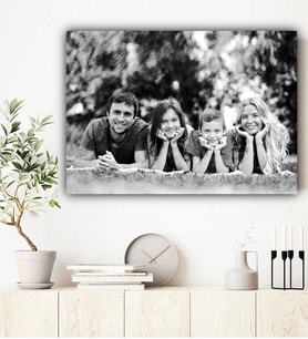 Kişiye Özel Fotoğraflı Karakalem Tasarımlı Kanvas Tablo