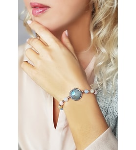 Labradorit ve Quartz Taşlı Gümüş Bileklik (Gold)