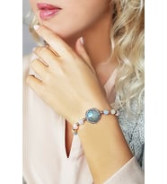 Labradorit ve Quartz Taşlı Gümüş Bileklik (Gold)