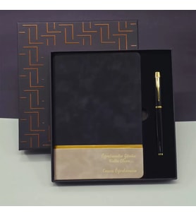 Öğretmenler Günü Özel Siyah Deri Defter Ve Metal Roller Kalem Hediye Seti