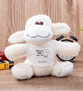 Kişiye Özel Garibanın Yüzü Gülür Mü Esprili Peluş Koyun (Beyaz)