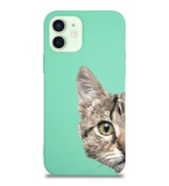 Apple iPhone 12 Uyumlu Lansman Kılıf Catface Tasarımlı İçi Kadife Kapak-Su Yeşili (Şeffaf)