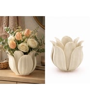 3D Baskı Lotus Yapraklı Vazo - Dekoratif Çiçeklik-Bej