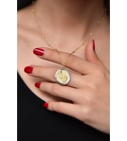 925 Ayar Gümüş Gold Kaplama Top Zincirli Lacivert Taşlı Bebek Ayak Izi Plaka Kolye
