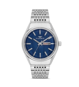 Ferro FM43012A-A3 Quartz Çelik Gri Lacivert Kadran 40 mm Erkek Kol Saati