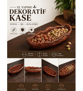 El Yapımı Dekoratif Sunum Tabağı 29x11 cm  Çok Amaçlı Ahşap Görünümlü Servis Tabağı Kuruyemiş Ekmek Sunumluk