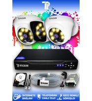 PICAM 3 Kameralı Kare 2 İç Kamera Set 2 TB HDD Full HD Renkli Gece Görüşlü Güvenlik Kamerası Sistemi