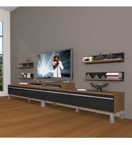Decoraktiv Ekoflex 360R Mdf Krom Ayaklı Tv Ünitesi Tv Sehpası - Ceviz Siyah (Siyah - Ceviz)