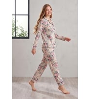 Mecit 6354 Çiçek Desenli Boydan Düğmeli Kadın Pijama Takımı