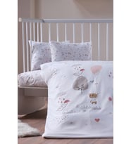 Nakışlı Bebek Nevresim Takımı - Pretty Bear (Beyaz)