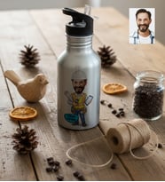 Kişiye Özel Karikatürlü İnşaat Mühendisi Pipetli Matara Gri Mühendisler Günü Hediyesi