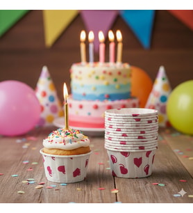 Beyaz Cupcake Kapsülü Üstü Kalpli 50'li - Kek ve Cupcake Sunum Kapsülü