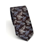 Mavi Şal Desenli Kahverengi Dokuma Kumaş Mendilli Slim Fit Kravat // SDK-2507-5