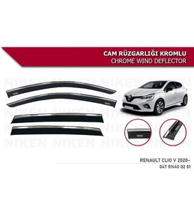 Renault Clio 5 Kromlu Cam Rüzgarlığı Niken 2019+ sonrası modeller (Beyaz)