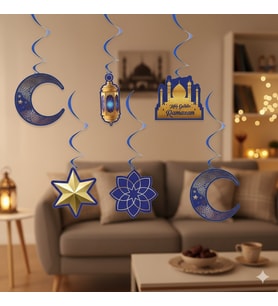 6'lı Hoşgeldin Ramazan Süs Sarkıt - Tavan Dekoru Mavi