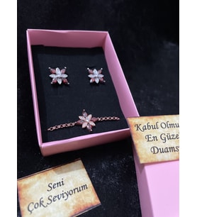 Lotus Çiçeği Bileklik ve Küpe Set - 925ayar Gümüş Set